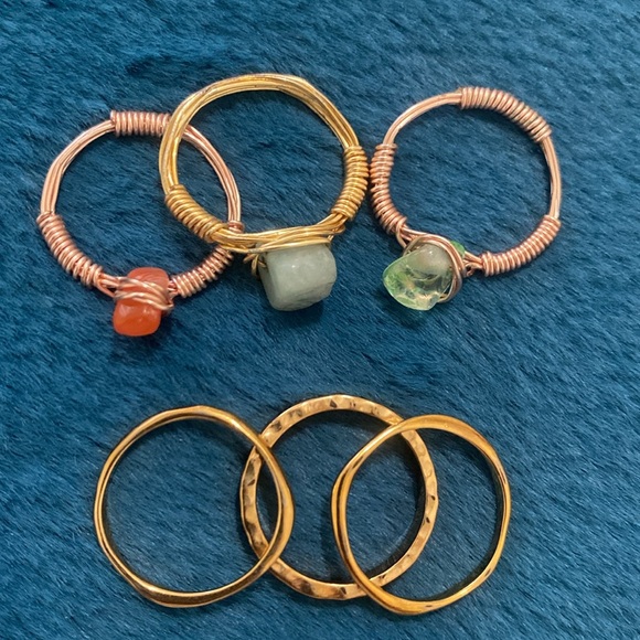 3 custom made rings with gemstones and 3 fashion gold rings - Picture 3 of 3